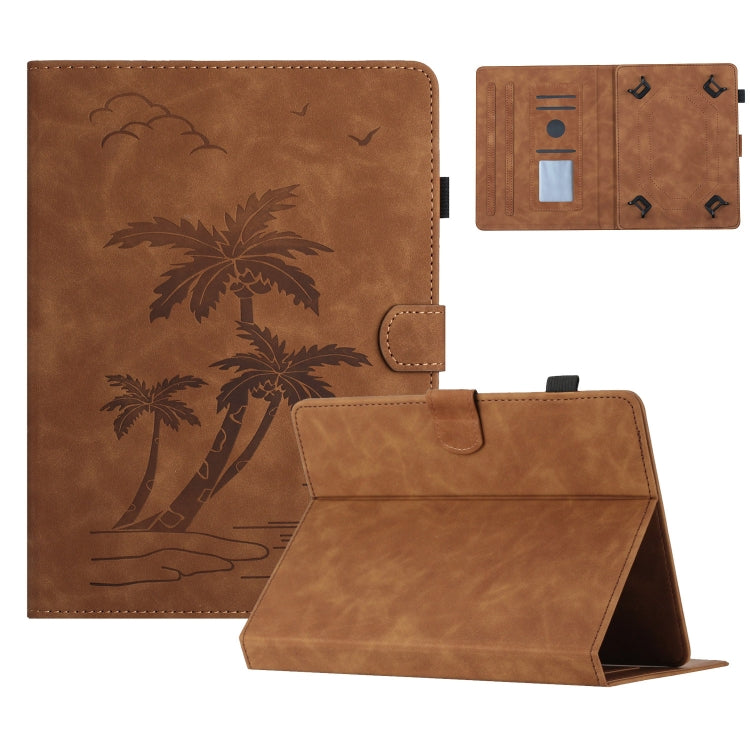 For 10 inch Universal Coconut Tree Embossed Leather Tablet Case(Brown) - 10 - 11 inch by PMC TechLife | Online Shopping South Africa | PMC TechLife | Buy Now Pay Later Mobicred