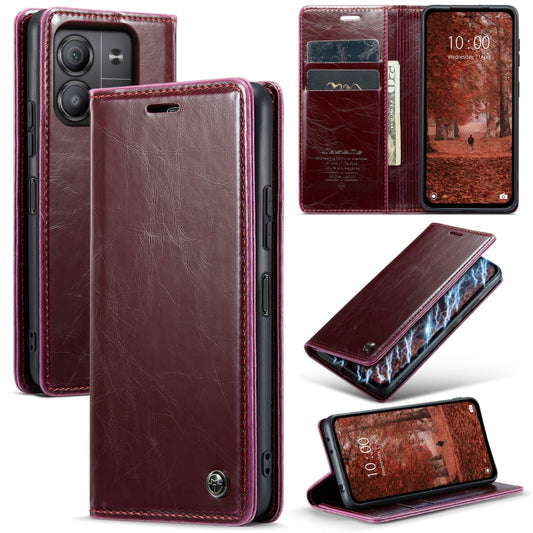 For Xiaomi Redmi Note 13 5G CaseMe 003 Crazy Horse Texture Flip Leather Phone Case(Mulberry Red) - Xiaomi Cases by CaseMe | Online Shopping South Africa | PMC Jewellery | Buy Now Pay Later Mobicred