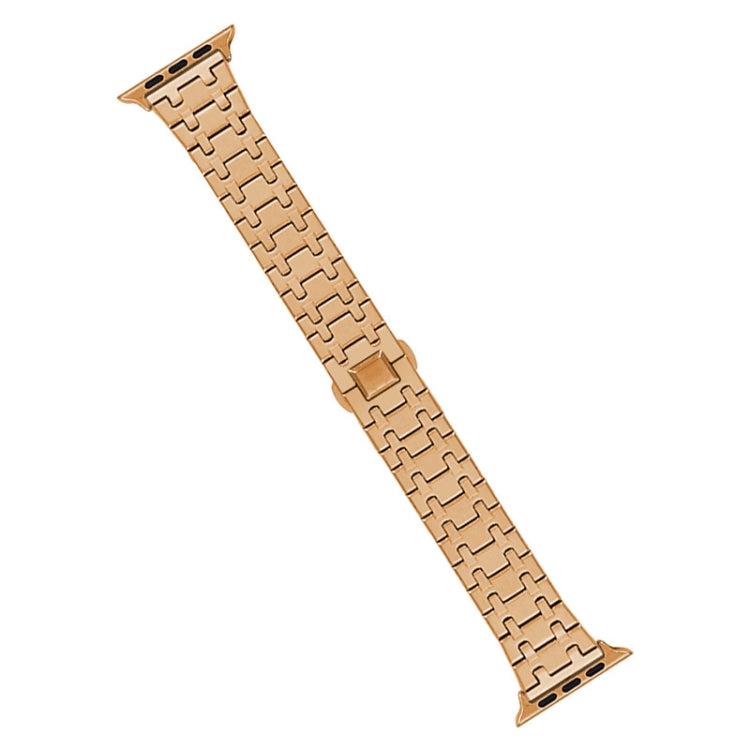 For Apple Watch SE 2023 44mm Double T Stainless Steel Watch Band(Rose Gold) - Watch Bands by PMC Jewellery | Online Shopping South Africa | PMC Jewellery