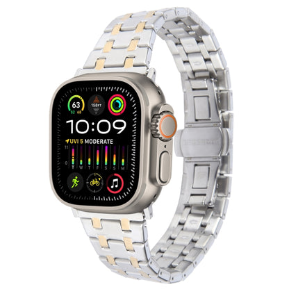 For Apple Watch Ultra 2 49mm Double T Stainless Steel Watch Band(Silver Gold) - Watch Bands by PMC Jewellery | Online Shopping South Africa | PMC Jewellery