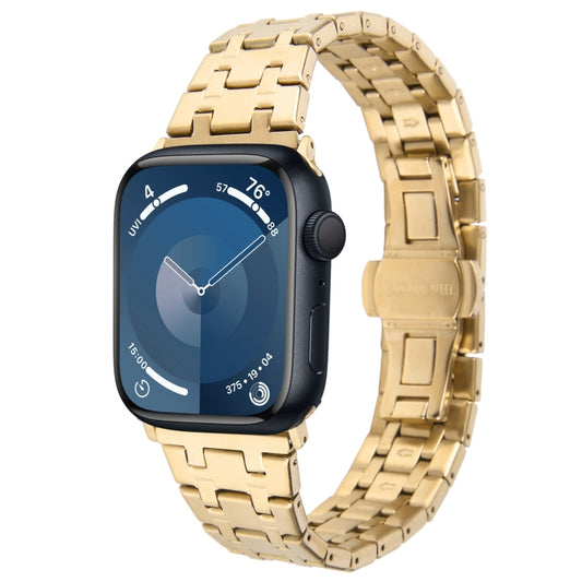 For Apple Watch Series 9 45mm Double T Stainless Steel Watch Band(Gold) - Watch Bands by PMC Jewellery | Online Shopping South Africa | PMC Jewellery