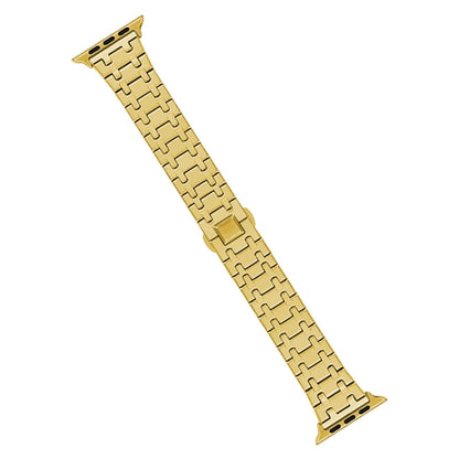 For Apple Watch Series 9 45mm Double T Stainless Steel Watch Band(Gold) - Watch Bands by PMC Jewellery | Online Shopping South Africa | PMC Jewellery