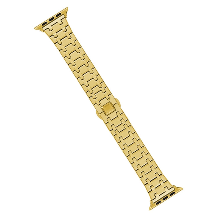 For Apple Watch Series 9 41mm Double T Stainless Steel Watch Band(Gold) - Watch Bands by PMC Jewellery | Online Shopping South Africa | PMC Jewellery