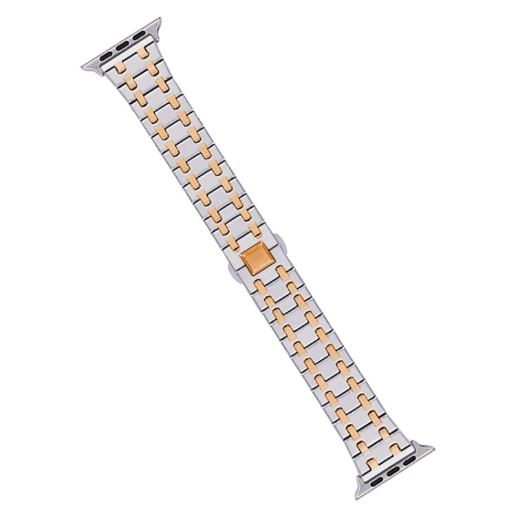 For Apple Watch Series 8 41mm Double T Stainless Steel Watch Band(Silver Rose Gold) - Watch Bands by PMC Jewellery | Online Shopping South Africa | PMC Jewellery