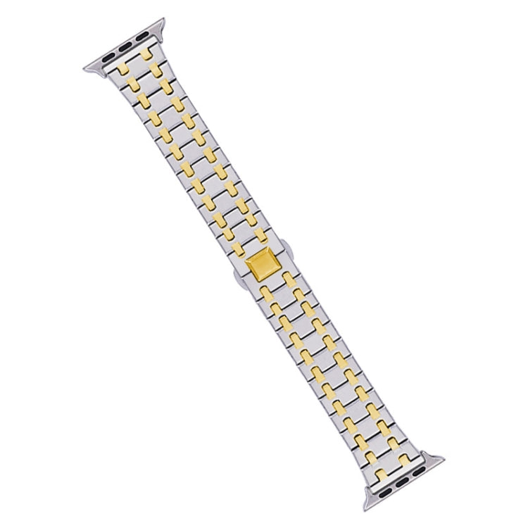 For Apple Watch Series 7 45mm Double T Stainless Steel Watch Band(Silver Gold) - Watch Bands by PMC Jewellery | Online Shopping South Africa | PMC Jewellery