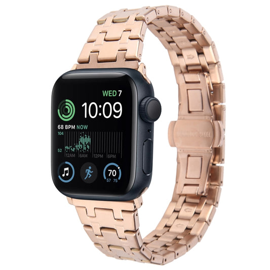 For Apple Watch SE 40mm Double T Stainless Steel Watch Band(Rose Gold) - Watch Bands by PMC Jewellery | Online Shopping South Africa | PMC Jewellery