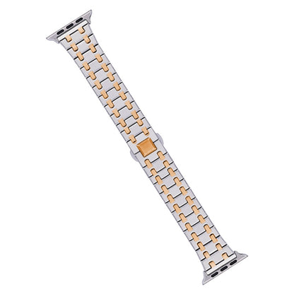 For Apple Watch Series 6 40mm Double T Stainless Steel Watch Band(Silver Rose Gold) - Watch Bands by PMC Jewellery | Online Shopping South Africa | PMC Jewellery