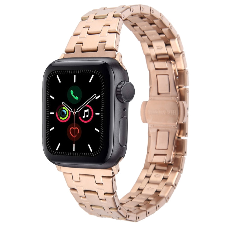 For Apple Watch Series 5 44mm Double T Stainless Steel Watch Band(Rose Gold) - Watch Bands by PMC Jewellery | Online Shopping South Africa | PMC Jewellery