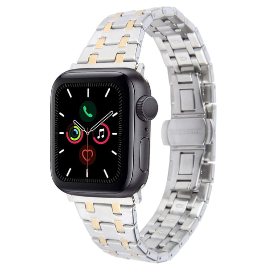 For Apple Watch Series 5 44mm Double T Stainless Steel Watch Band(Silver Gold) - Watch Bands by PMC Jewellery | Online Shopping South Africa | PMC Jewellery