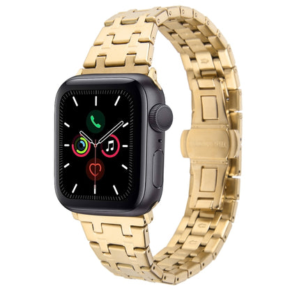 For Apple Watch Series 5 40mm Double T Stainless Steel Watch Band(Gold) - Watch Bands by PMC Jewellery | Online Shopping South Africa | PMC Jewellery