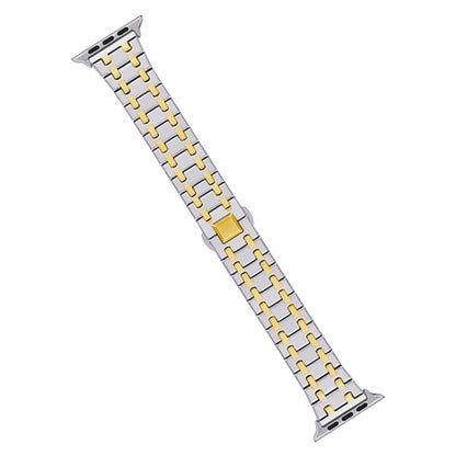 For Apple Watch Series 3 38mm Double T Stainless Steel Watch Band(Silver Gold) - Watch Bands by PMC Jewellery | Online Shopping South Africa | PMC Jewellery