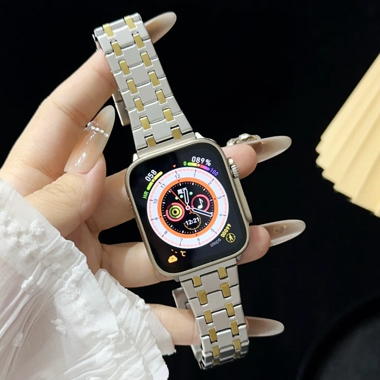 For Apple Watch Series 2 38mm Double T Stainless Steel Watch Band(Silver Gold) - Watch Bands by PMC Jewellery | Online Shopping South Africa | PMC Jewellery