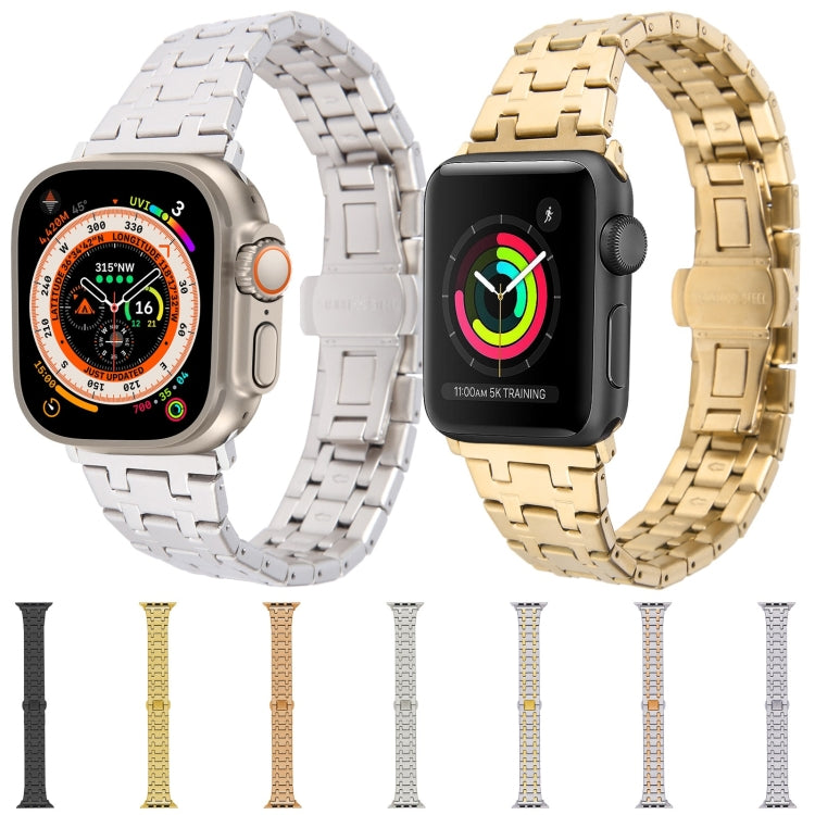 For Apple Watch Series 3 38mm Double T Stainless Steel Watch Band(Black) - Watch Bands by PMC Jewellery | Online Shopping South Africa | PMC Jewellery