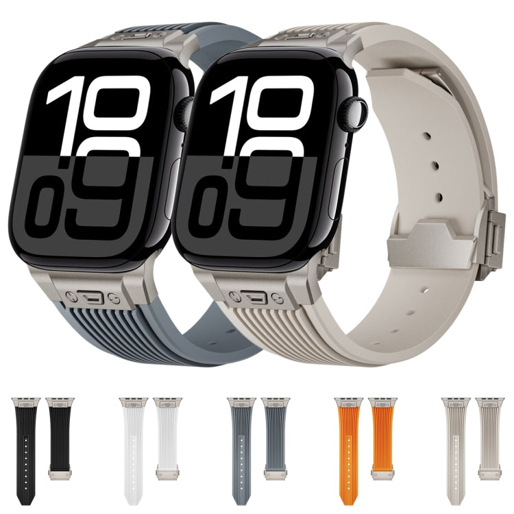 For Apple Watch Series 6 44mm Vertical Texture Titanium Buckle Elastic Silicone Watch Band(Black) - free shipping - PMC TechLife - Order now!