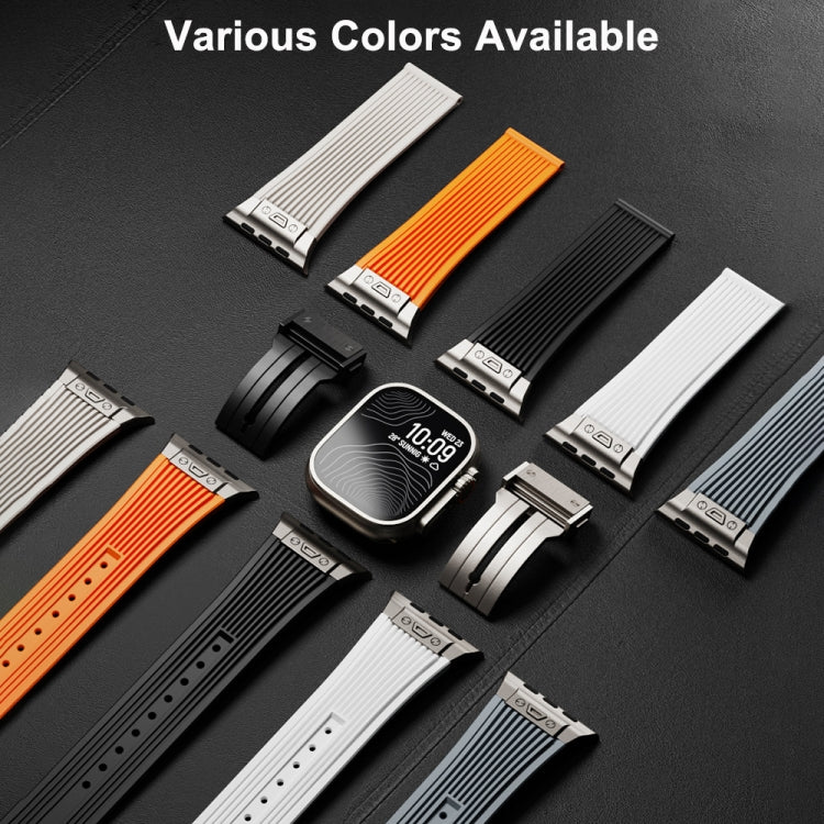For Apple Watch Series 3 42mm Vertical Texture Titanium Buckle Elastic Silicone Watch Band(Orange) - Watch Bands by PMC TechLife | Online Shopping South Africa | PMC TechLife | Buy Now Pay Later Mobicred