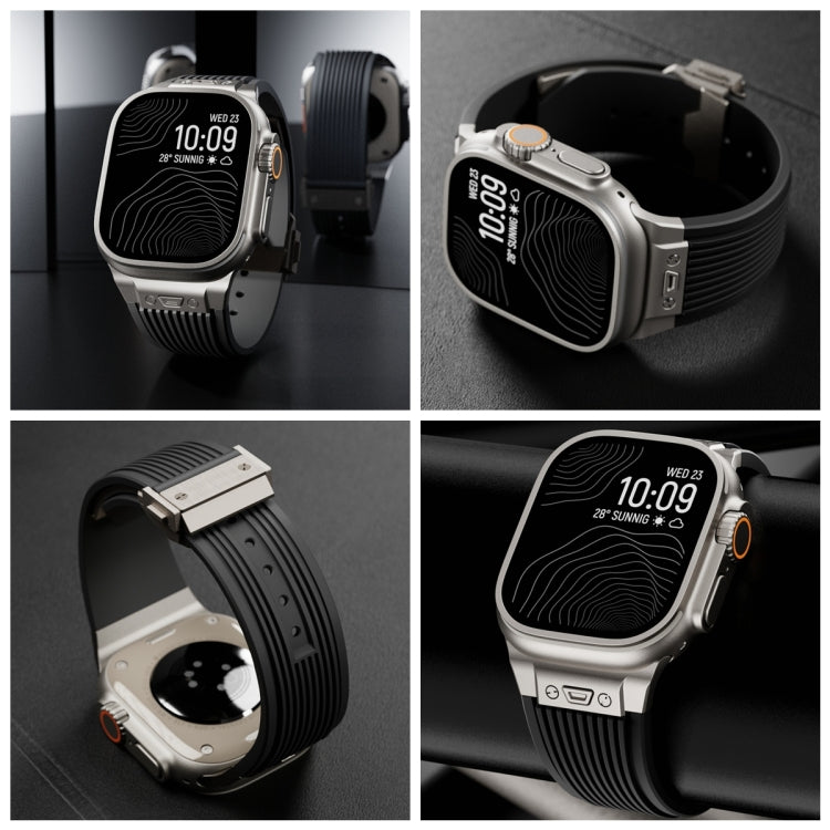For Apple Watch Series 6 44mm Vertical Texture Titanium Buckle Elastic Silicone Watch Band(White) - free shipping - PMC TechLife - Order now!