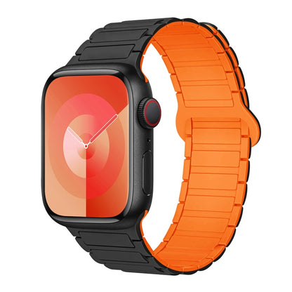 For Apple Watch SE 2023 44mm I-Shaped Magnetic Silicone Watch Band(Black Orange) - Watch Bands by PMC Jewellery | Online Shopping South Africa | PMC Jewellery