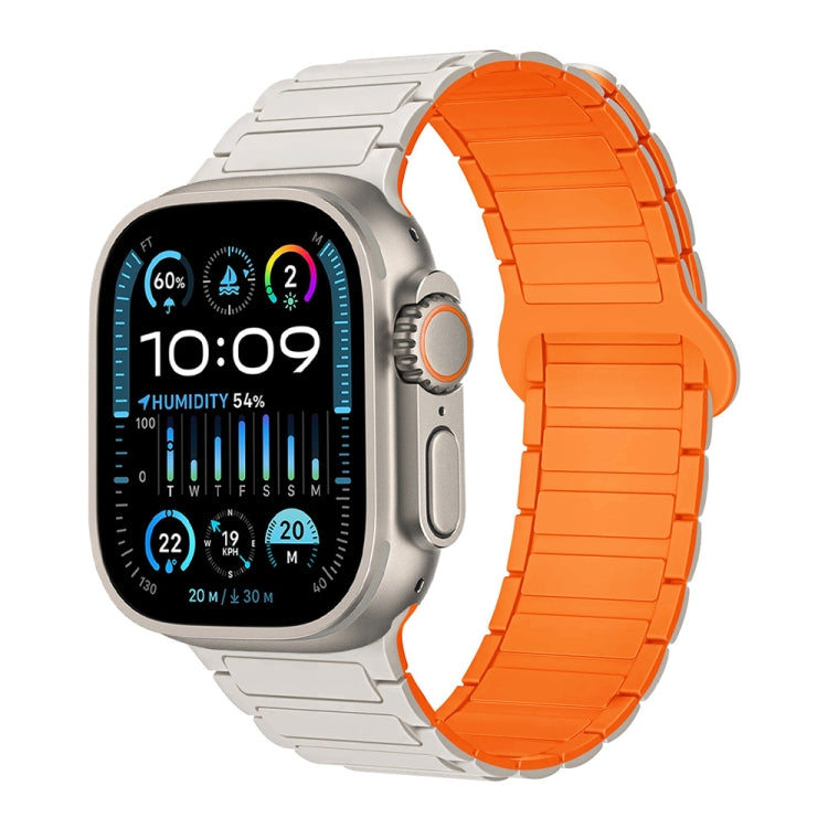 For Apple Watch Ultra 49mm I-Shaped Magnetic Silicone Watch Band(White Orange) - Watch Bands by PMC Jewellery | Online Shopping South Africa | PMC Jewellery