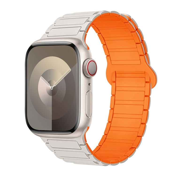 For Apple Watch Series 7 45mm I-Shaped Magnetic Silicone Watch Band(White Orange) - Watch Bands by PMC Jewellery | Online Shopping South Africa | PMC Jewellery