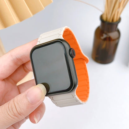 For Apple Watch Series 4 44mm I-Shaped Magnetic Silicone Watch Band(Black Orange) - Watch Bands by PMC Jewellery | Online Shopping South Africa | PMC Jewellery