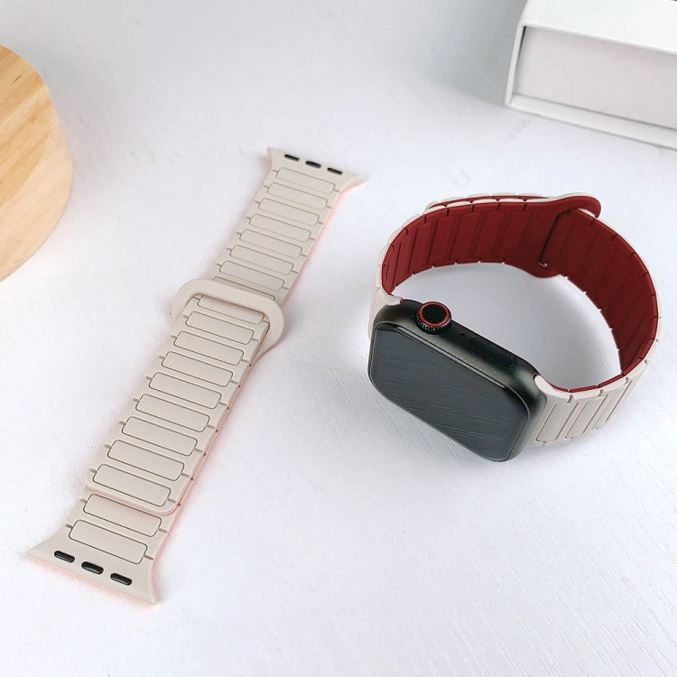 For Apple Watch Series 3 38mm I-Shaped Magnetic Silicone Watch Band(Starlight Wine Red) - Watch Bands by PMC Jewellery | Online Shopping South Africa | PMC Jewellery