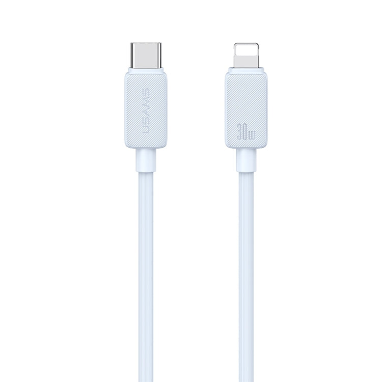 USAMS US-SJ702 USB-C / Type-C to 8 Pin 30W Striped Fast Charge Data Cable, Length:3m(Blue) - 2 in 1 Cable by USAMS | Online Shopping South Africa | PMC Jewellery | Buy Now Pay Later Mobicred