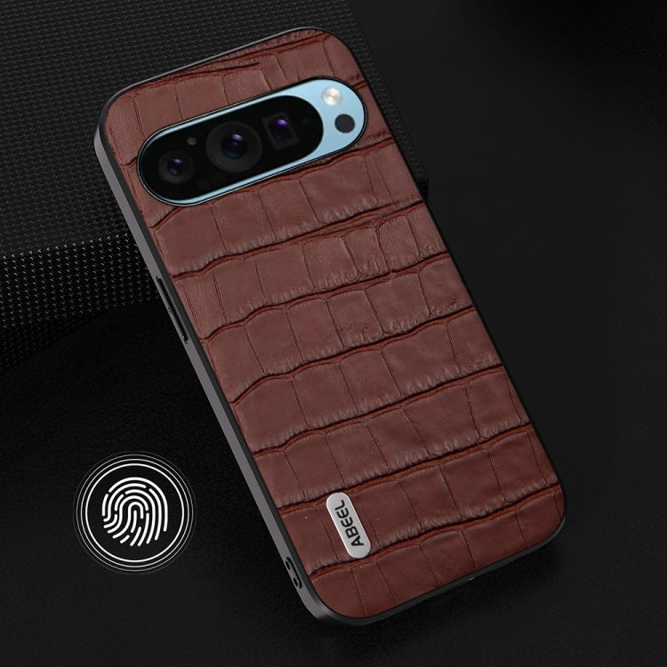 For Google Pixel 9 Pro ABEEL Crocodile Texture Genuine Leather Phone Case(Brown) - Google Cases by PMC Jewellery | Online Shopping South Africa | PMC Jewellery | Buy Now Pay Later Mobicred