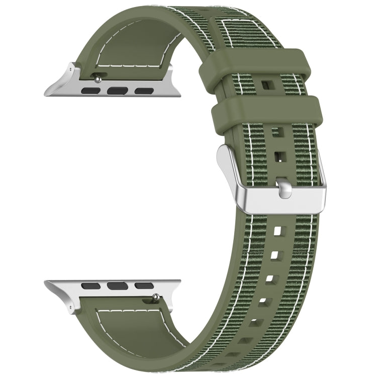 For Apple Watch Series 8 45mm Ordinary Buckle Hybrid Nylon Braid Silicone Watch Band(Green) - Watch Bands by PMC Jewellery | Online Shopping South Africa | PMC Jewellery