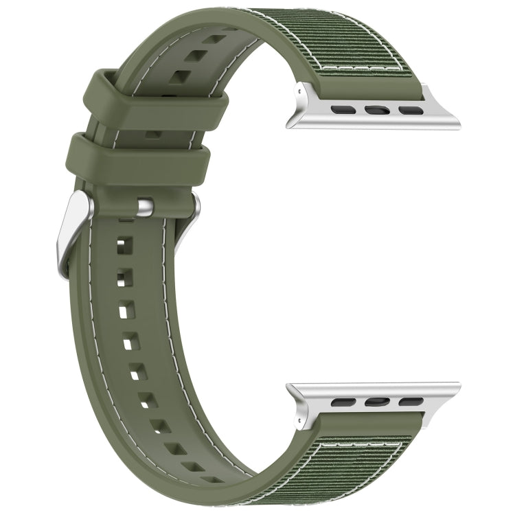 For Apple Watch Series 8 45mm Ordinary Buckle Hybrid Nylon Braid Silicone Watch Band(Green) - Watch Bands by PMC Jewellery | Online Shopping South Africa | PMC Jewellery