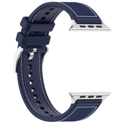 For Apple Watch Series 9 45mm Official Buckle Hybrid Nylon Braid Silicone Watch Band(Midnight Blue) - Watch Bands by PMC Jewellery | Online Shopping South Africa | PMC Jewellery