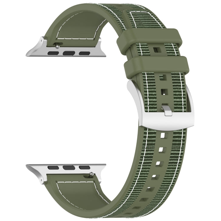 For Apple Watch Series 9 41mm Official Buckle Hybrid Nylon Braid Silicone Watch Band(Green) - Watch Bands by PMC Jewellery | Online Shopping South Africa | PMC Jewellery