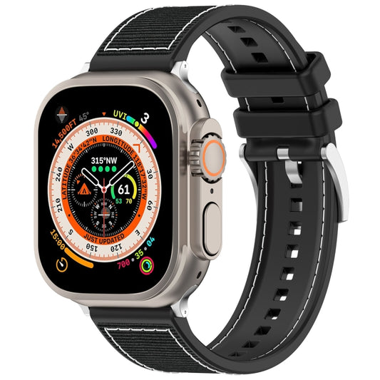 For Apple Watch SE 2022 44mm Official Buckle Hybrid Nylon Braid Silicone Watch Band(Black) - Watch Bands by PMC Jewellery | Online Shopping South Africa | PMC Jewellery