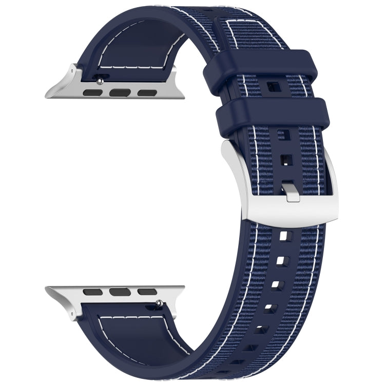 For Apple Watch SE 2022 44mm Official Buckle Hybrid Nylon Braid Silicone Watch Band(Midnight Blue) - Watch Bands by PMC Jewellery | Online Shopping South Africa | PMC Jewellery