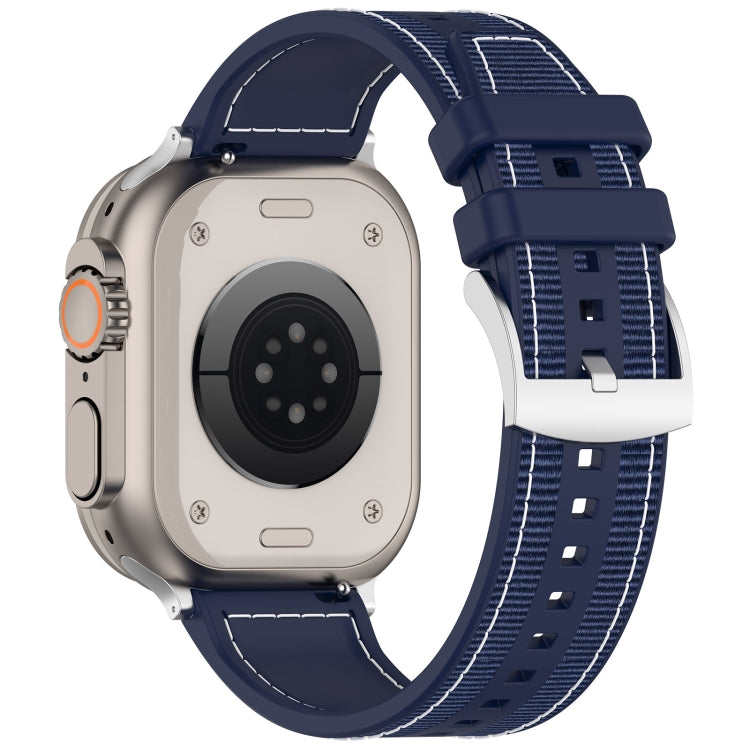 For Apple Watch Series 7 41mm Official Buckle Hybrid Nylon Braid Silicone Watch Band(Midnight Blue) - Watch Bands by PMC Jewellery | Online Shopping South Africa | PMC Jewellery