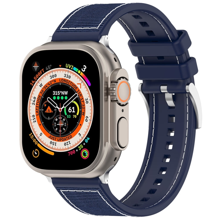 For Apple Watch Series 5 44mm Official Buckle Hybrid Nylon Braid Silicone Watch Band(Midnight Blue) - Watch Bands by PMC Jewellery | Online Shopping South Africa | PMC Jewellery