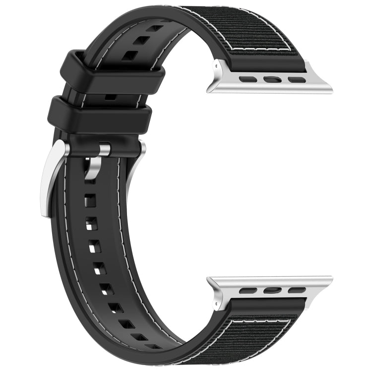 For Apple Watch 42mm Official Buckle Hybrid Nylon Braid Silicone Watch Band(Black) - Watch Bands by PMC Jewellery | Online Shopping South Africa | PMC Jewellery