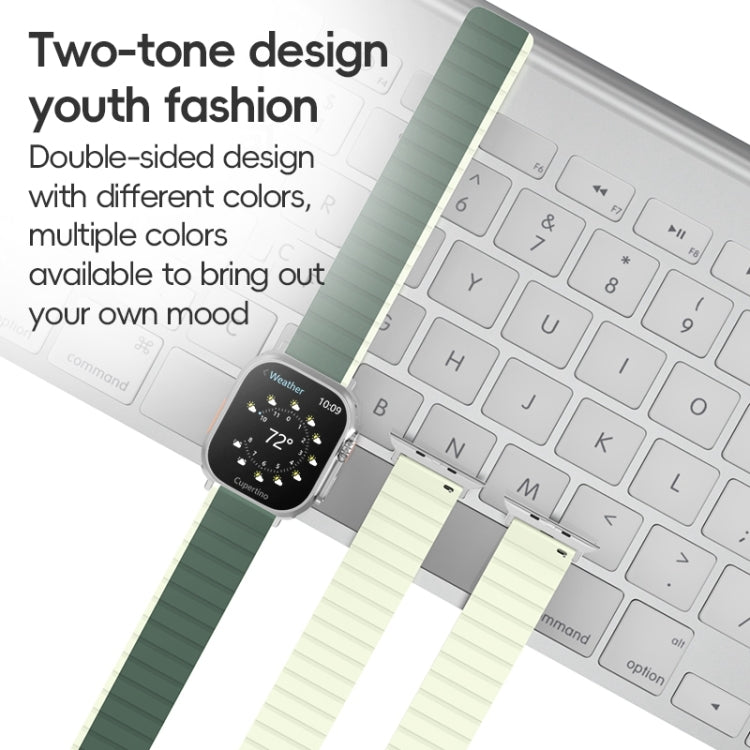 For Apple Watch SE 44mm ZGA Two Color Magnetic Silicone Watch Band(Dark Green+Light Green) - Watch Bands by ZGA | Online Shopping South Africa | PMC Jewellery