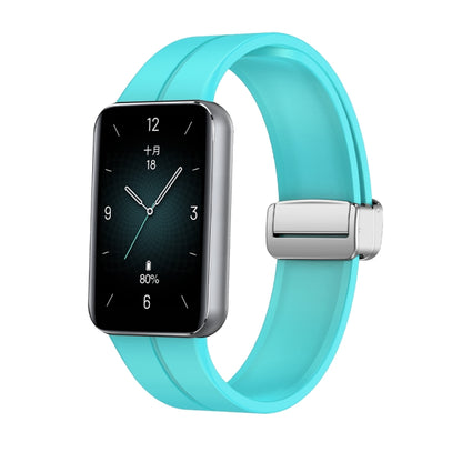 For Honor Band 9 Magnetic Folding Silver Buckle Silicone Watch Band(Teal) - Watch Bands by PMC Jewellery | Online Shopping South Africa | PMC Jewellery