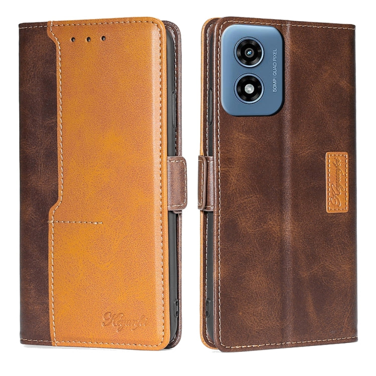 For Motorola Moto G Play 4G 2024 Contrast Color Side Buckle Leather Phone Case(Dark Brown + Gold) - Motorola Cases by PMC Jewellery | Online Shopping South Africa | PMC Jewellery | Buy Now Pay Later Mobicred