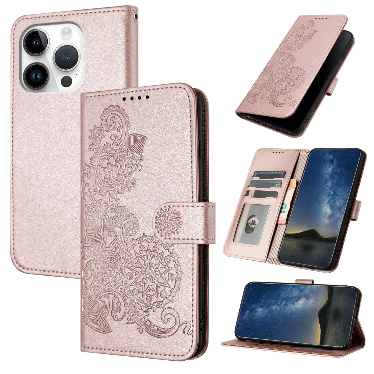 For iPhone 16 Pro Datura Flower Embossed Flip Leather Phone Case(Rose Gold) - iPhone 16 Pro Cases by PMC Jewellery | Online Shopping South Africa | PMC Jewellery | Buy Now Pay Later Mobicred