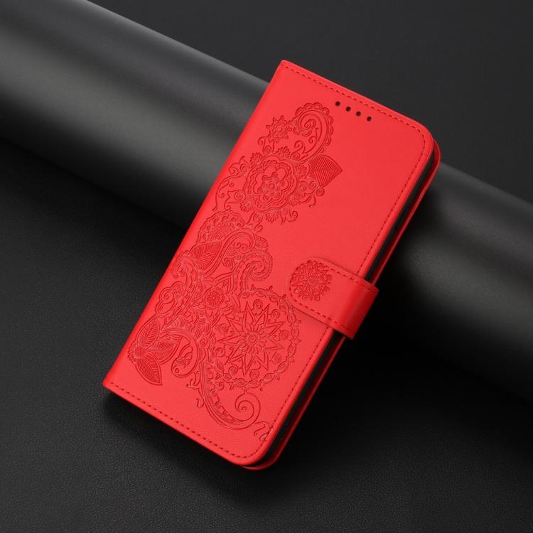 For iPhone 17 Datura Flower Embossed Flip Leather Phone Case(Red) - free shipping - PMc TechLife - Order now!