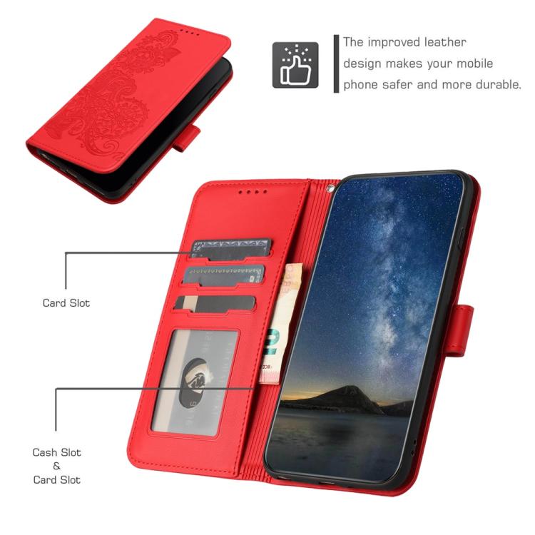 For iPhone 17 Datura Flower Embossed Flip Leather Phone Case(Red) - free shipping - PMc TechLife - Order now!