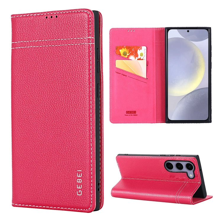 For Samsung Galaxy S24+ 5G GEBEI Top-grain Horizontal Flip Leather Phone Case(Rose Red) - Galaxy S24+ 5G Cases by GEBEI | Online Shopping South Africa | PMC Jewellery | Buy Now Pay Later Mobicred