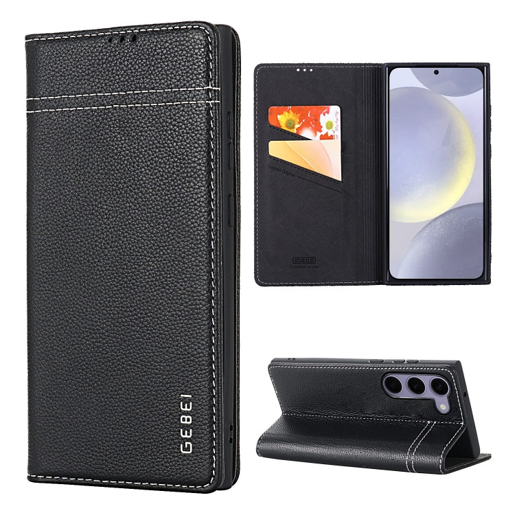 For Samsung Galaxy S24+ 5G GEBEI Top-grain Horizontal Flip Leather Phone Case(Black) - Galaxy S24+ 5G Cases by GEBEI | Online Shopping South Africa | PMC Jewellery | Buy Now Pay Later Mobicred