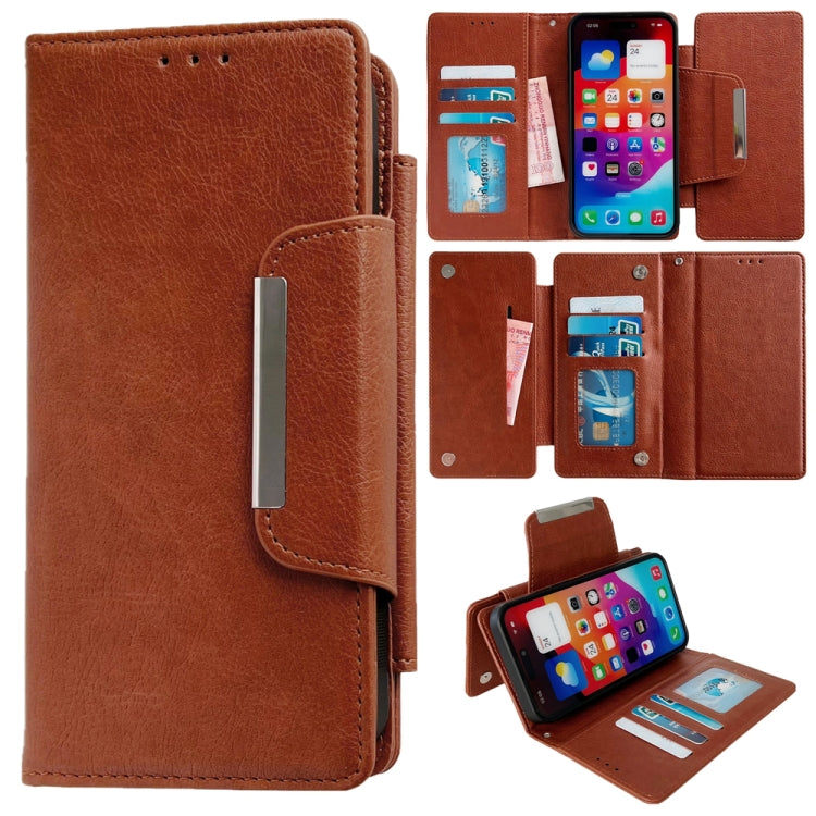 For iPhone 16 Multifunctional Seven Cards Wallet Leather Phone Case(Brown) - iPhone 16 Cases by PMC Jewellery | Online Shopping South Africa | PMC Jewellery | Buy Now Pay Later Mobicred