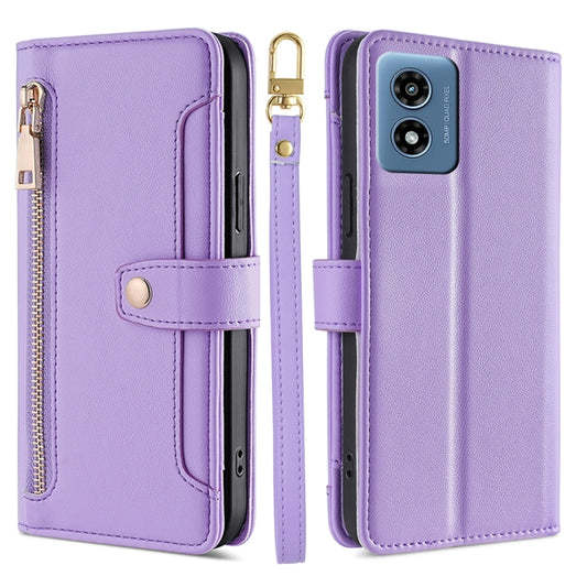 For Motorola Moto G 5G 2024 Sheep Texture Cross-body Zipper Wallet Leather Phone Case(Purple) - Motorola Cases by PMC Jewellery | Online Shopping South Africa | PMC Jewellery | Buy Now Pay Later Mobicred