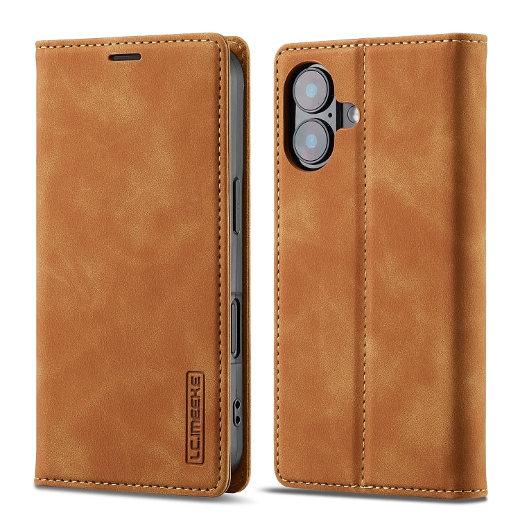 For iPhone 16 LC.IMEEKE Strong Magnetism Microfiber Leather Phone Case(Brown) - iPhone 16 Cases by LC.IMEEKE | Online Shopping South Africa | PMC Jewellery | Buy Now Pay Later Mobicred