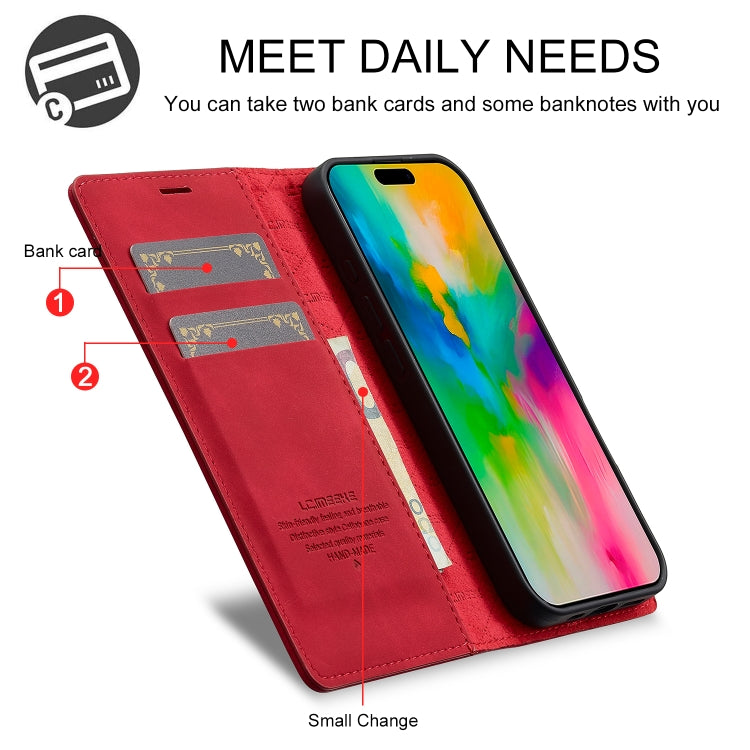 For iPhone 16 Plus LC.IMEEKE Strong Magnetism Microfiber Leather Phone Case(Red) - iPhone 16 Plus Cases by LC.IMEEKE | Online Shopping South Africa | PMC Jewellery | Buy Now Pay Later Mobicred