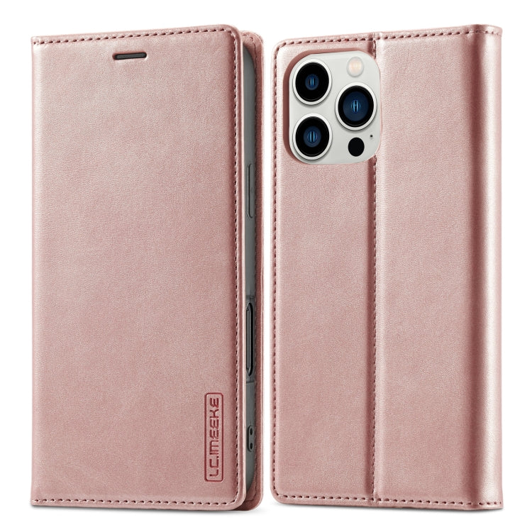 For iPhone 16 Pro LC.IMEEKE Strong Magnetism Microfiber Leather Phone Case(Rose Gold) - iPhone 16 Pro Cases by LC.IMEEKE | Online Shopping South Africa | PMC Jewellery | Buy Now Pay Later Mobicred