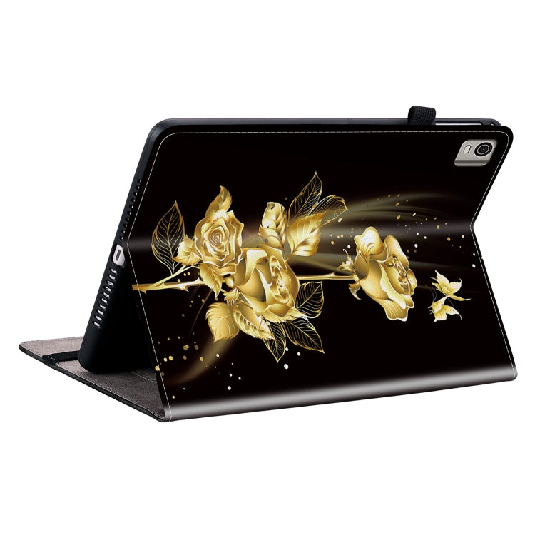 For Nokia T21 Crystal Texture Painted Leather Tablet Case(Gold Butterfly Rose) - Nokia by PMC TechLife | Online Shopping South Africa | PMC TechLife | Buy Now Pay Later Mobicred